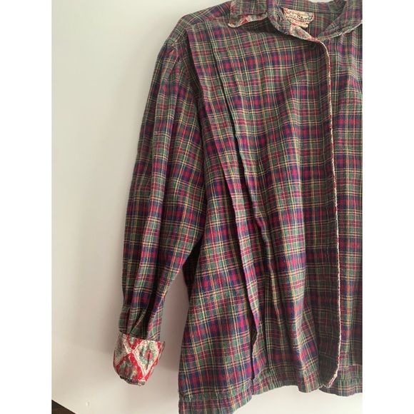 April Cornell Trading Vintage Cotton Women’s Flannel Red Green Floral Collared - Picture 2 of 5